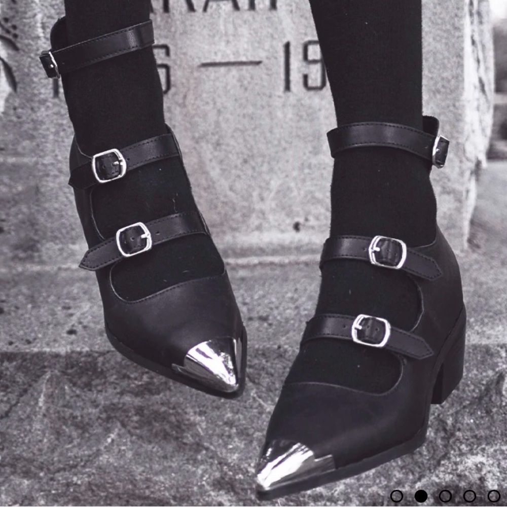 Black TUKskin 3-Buckle Cuban Heel - Picture 2 of 9